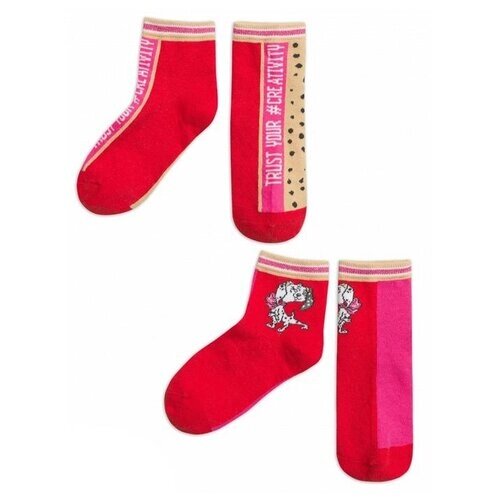 Носки Pelican для девочек, 2 пары, размер 14-16, красный, розовый