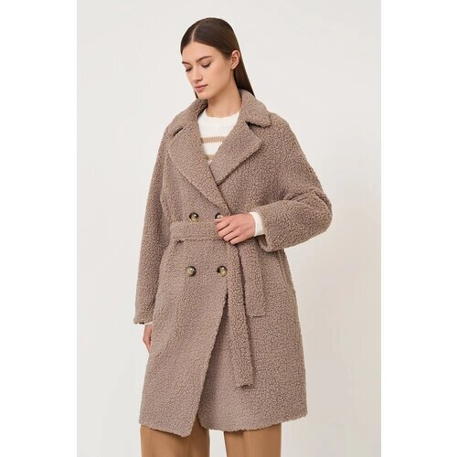 Пальто Baon, искусственный мех, удлиненное, силуэт полуприлегающий, пояс/ремень, размер S, коричневый