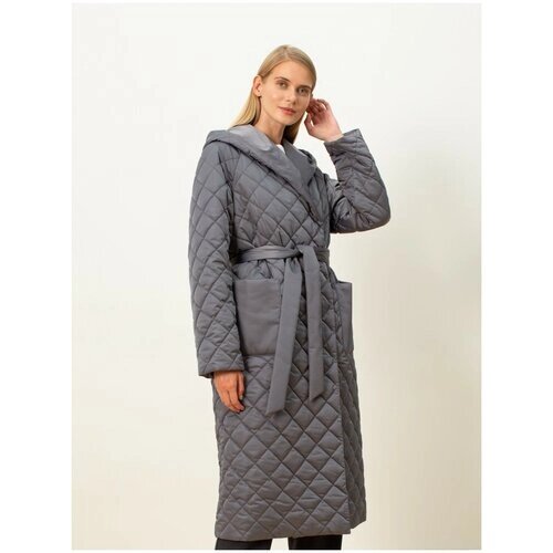 Пальто-халат Pompa зимнее, силуэт прямой, удлиненное, размер 50/170, серый