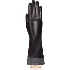 Перчатки ELEGANZZA зимние, натуральная кожа, подкладка, размер 6.5, черный, серый