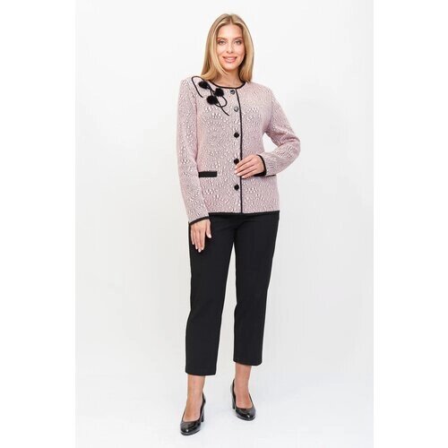Пиджак Текстильная Мануфактура, средней длины, силуэт полуприлегающий, трикотажный, размер 54, черный, розовый