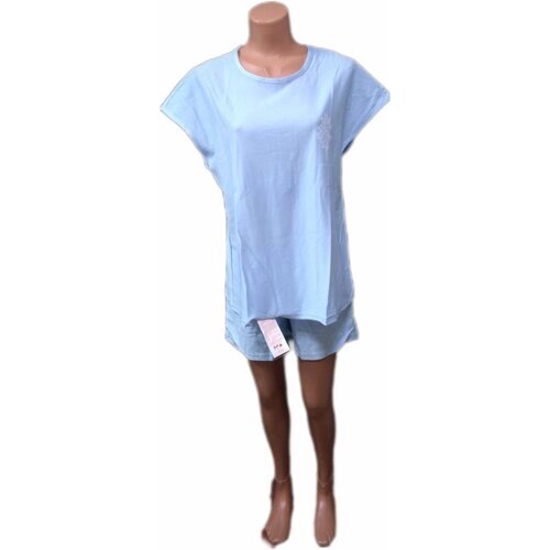 Пижама Свiтанак, футболка, шорты, пояс на резинке, трикотажная, размер 46, голубой