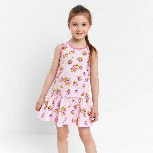 Платье для девочки, цвет розовый/розочки, рост 122 см