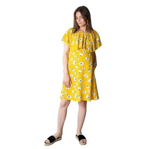 Платье с воланом Мамуля Красотуля Флай цветы на желтом 44