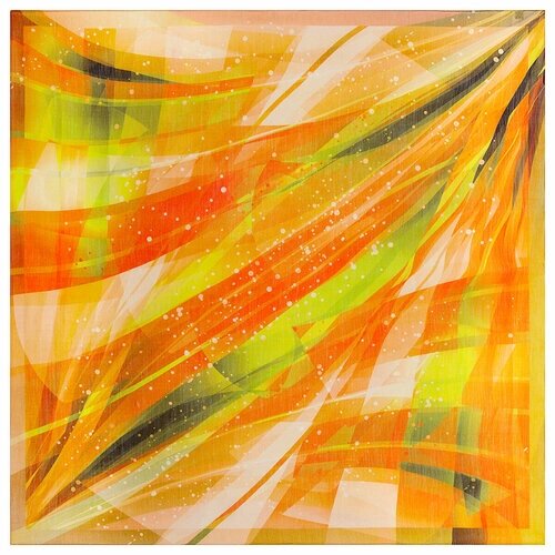 Платок Павловопосадская платочная мануфактура,115х115 см, оранжевый, желтый