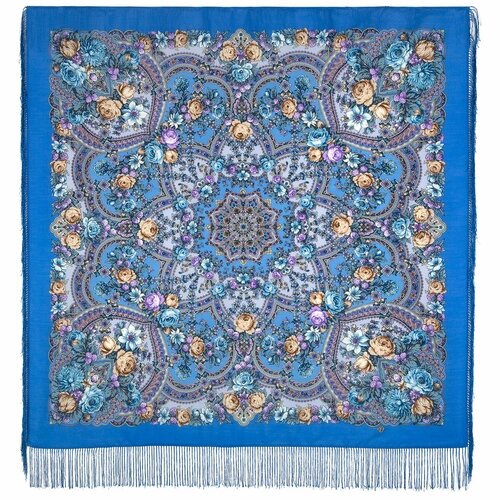 Платок Павловопосадская платочная мануфактура,125х125 см, серый, синий