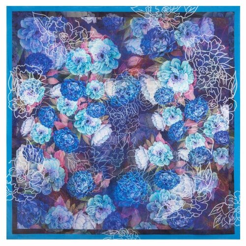 Платок Павловопосадская платочная мануфактура,135х135 см, синий, голубой