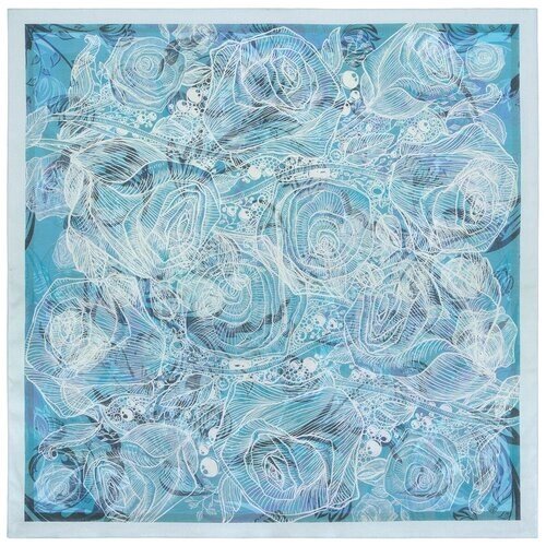 Платок Павловопосадская платочная мануфактура,76х76 см, бирюзовый, голубой