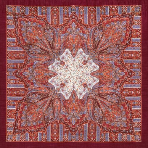 Платок Павловопосадская платочная мануфактура,89х89 см, красный, фиолетовый