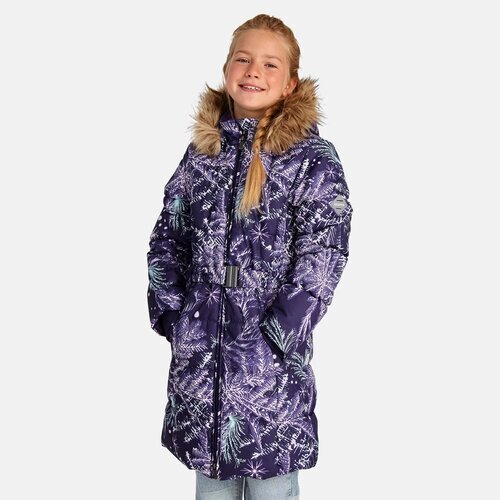Пуховик Huppa, демисезон/зима, карманы, капюшон, отделка мехом, размер 158, фиолетовый