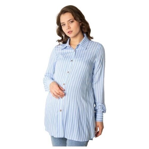 Рубашка оверсайз для беременных и кормящих Мамуля Красотуля Фиона Light белая полоска на голубом 48