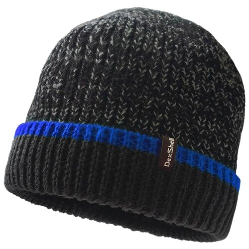 Шапка бини DexShell Cuffed Beanie DH353 зимняя, подкладка, вязаная, размер L/XL, синий, черный