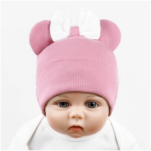 Шапка шлем Amarobaby детская, хлопок, размер 46-48, белый, розовый