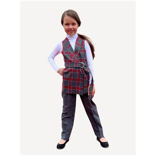 Школьная форма Karamelka, жилет и брюки, классический стиль, размер 134