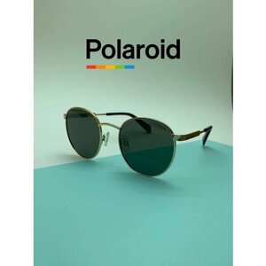 Солнцезащитные очки Polaroid, круглые, оправа: металл, для мужчин, золотой
