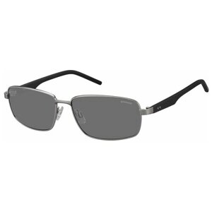 Солнцезащитные очки Polaroid, прямоугольные, оправа: металл, поляризационные, для мужчин, серебряный