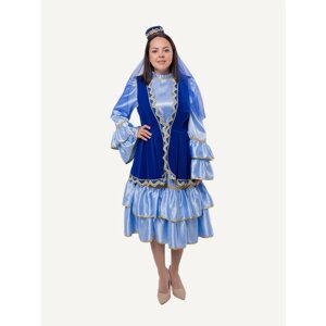 Татарский национальный костюм женский (Платье миди, жилет с баской Люкс, калфак) 42 размер