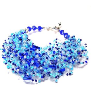 Воздушный женский браслет из бисера, сине-голубой