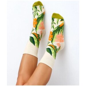 Женские носки Minaku средние, фантазийные, размер 23-27 см (36-41), бежевый, зеленый