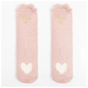 Женские носки Minaku средние, махровые, на Новый год, размер 23-25, розовый