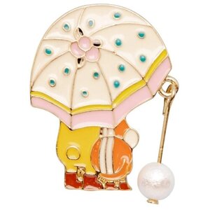 Значок металлический Девочка под зонтиком (Клипса, Бижутерный сплав, Разноцветный) 52087