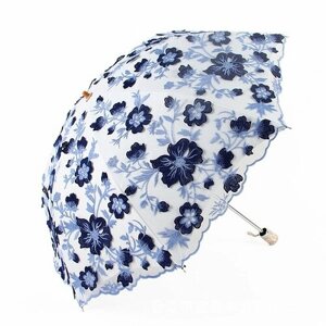 Зонт механика, 2 сложения, купол 84 см., 8 спиц, чехол в комплекте, для женщин, синий, белый
