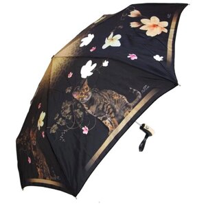 Зонт Popular, автомат, 3 сложения, купол 94 см, 7 спиц, система «антиветер», чехол в комплекте, для женщин, коричневый, черный