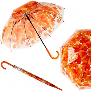 Зонт-трость ЭВРИКА подарки и удивительные вещи, полуавтомат, купол 80 см., 8 спиц, прозрачный, красный, оранжевый