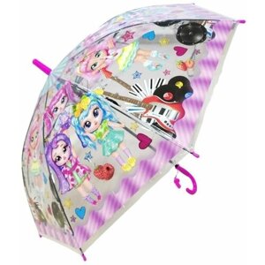 Зонт-трость Играем вместе, полуавтомат, прозрачный, розовый, мультиколор