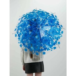 Зонт-трость механика, купол 80 см, для женщин, синий, бесцветный