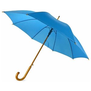 Зонт-трость Oasis, полуавтомат, купол 104 см, 8 спиц, деревянная ручка, для женщин, голубой