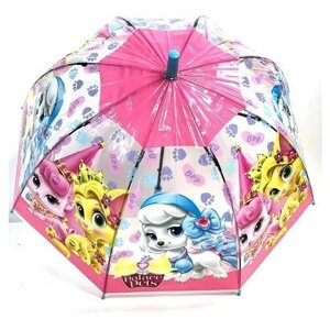 Зонт - трость прозрачный/ Детский зонтик от дождя GALAXY, полуавтомат, складной, арт. С-512, "Королевские питомцы", голубой