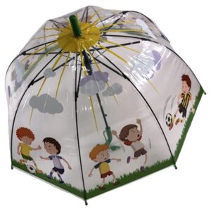 Зонт - трость прозрачный/ Детский зонтик от дождя GALAXY, полуавтомат, складной, арт. С-538, зелёный