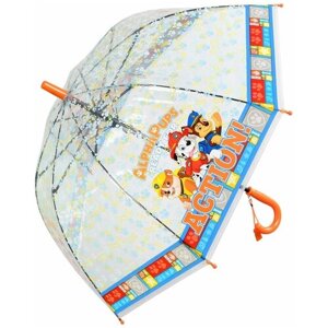 Зонт-трость Rain-Proof, полуавтомат, купол 78 см., система «антиветер», прозрачный, оранжевый
