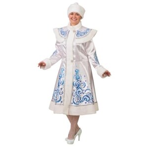 Батик Карнавальный костюм для взрослых Снегурочка, сатиновый с аппликациями, белый, 48-50 размер 196-48-50