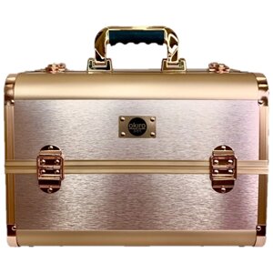 Бьюти-кейс OKIRO, 23.5х25х35 см, плечевой ремень, ручки для переноски, золотой, розовый