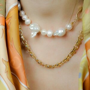 Чокер ожерелье Carolon для женщин / Стильный чокер на шею / Ожерелье из белого жемчуга 35 см