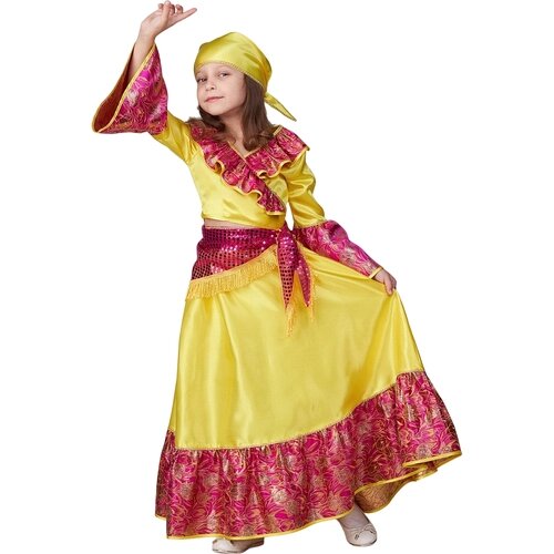 Карнавальный костюм Цыганочка желтая размер 116-60, платье Цыганки для девочек, на утренник, новый год, на праздник
