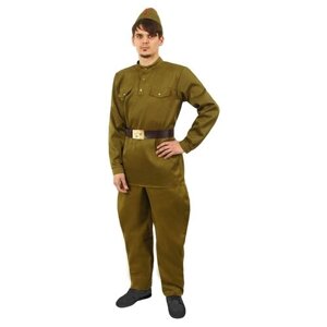 Карнавальный костюм Страна Карнавалия мужской "Военный", гимнастерка, брюки-галифе, ремень, пилотка, р. 48, рост 176-180 см (1338527)