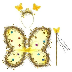Карнавальный набор "Бабочка", 3 предмета: крылья, ободок, жезл, цвет золотой