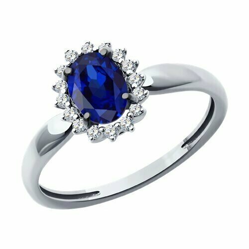 Кольцо Diamant online, белое золото, 585 проба, сапфир, бриллиант, размер 18, темно-синий