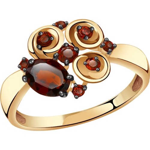 Кольцо Diamant online, золото, 585 проба, фианит, гранат, размер 18