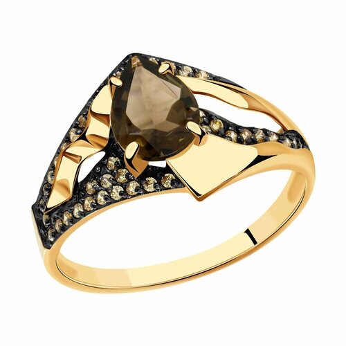 Кольцо Diamant online, золото, 585 проба, фианит, раухтопаз, размер 18, коричневый