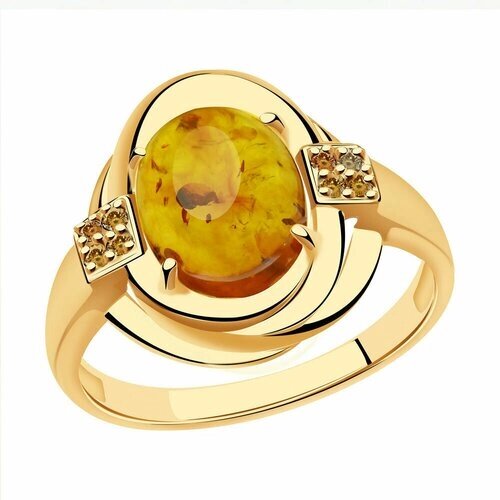 Кольцо Diamant online, золото, 585 проба, фианит, янтарь, размер 17.5