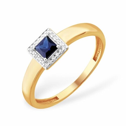 Кольцо Яхонт золото, 585 проба, бриллиант, сапфир, размер 16.5, синий, бесцветный