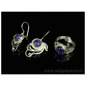 Комплект бижутерии: серьги, кольцо, аметист, размер кольца 18, фиолетовый