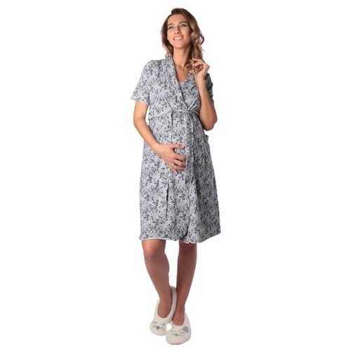 Комплект хлопковый для беременных и кормящих, рукав 3/4 Euromama 1007-2 (серый пейсли) (Серый; Размер 42)