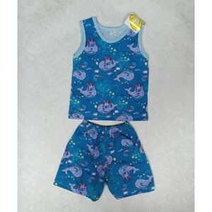 Комплект одежды Без бренда для мальчиков, майка и шорты, повседневный стиль, размер 48, синий