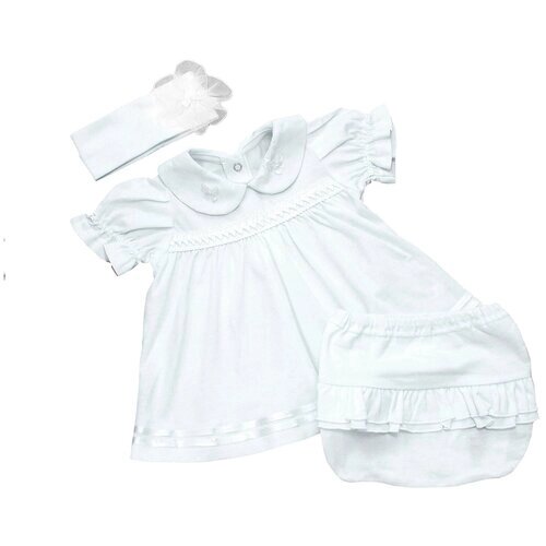 Комплект одежды для девочек, трусы и платье и повязка, нарядный стиль, размер 62-40, белый