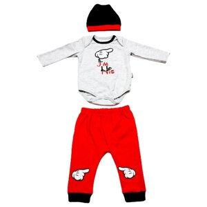 Комплект одежды Miniworld детский, шапка и брюки и боди, пояс на резинке, манжеты, размер 68, красный